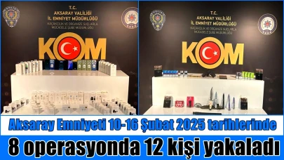 Aksaray Emniyeti 10-16 Şubat 2025 tarihlerinde 8 operasyonda 12 kişi yakaladı