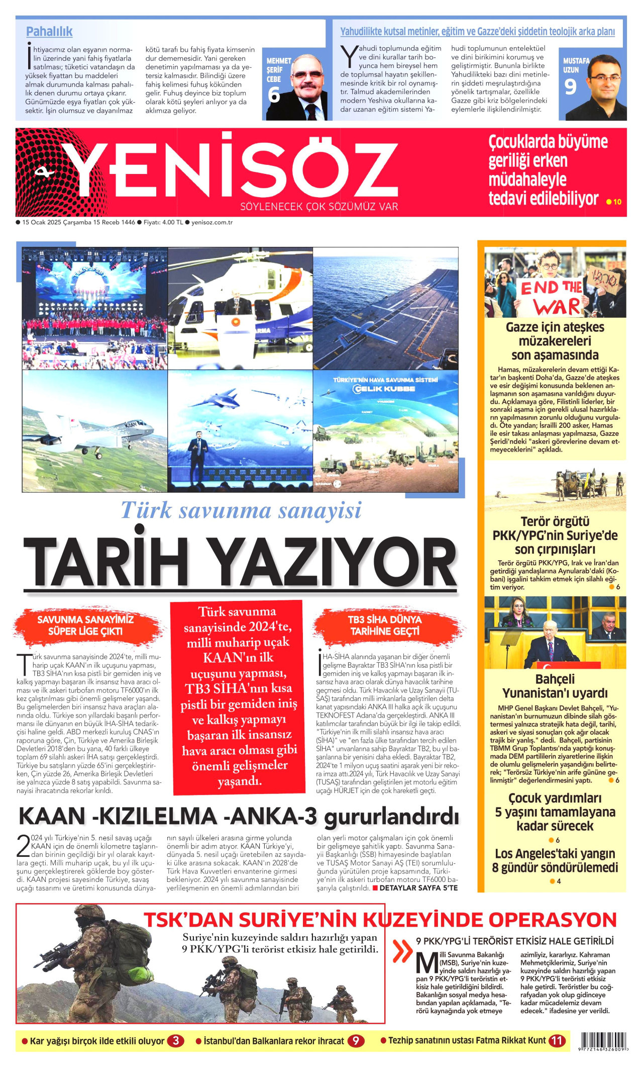 YENİ SÖZ GAZETESİ Gazete Manşeti